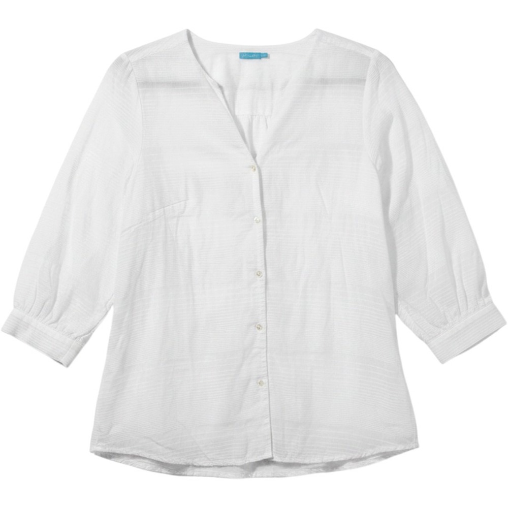 J.McLaughlin Blouse Large White Cotton Dobby Stripe 3/4 Sleeve Coastal Preppy
